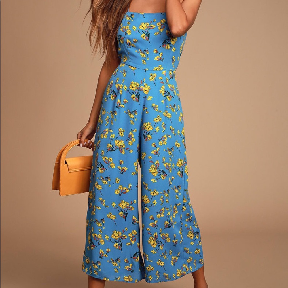 Bryony Blue Floral Print Wide - Leg Jumpsuit *Like New*
